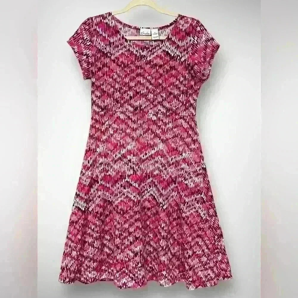 Kim Rogers A Line Womens Petite Small Dress Pink Black and White Aztec Graphics